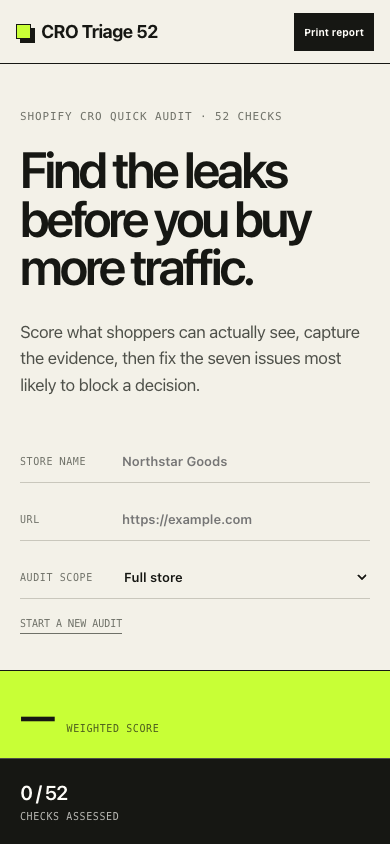 Mobile interface of CRO Triage 52